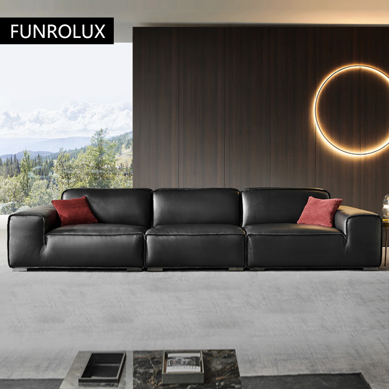 Office Furniture First - أريكة كبيرة من جلد البقر الأسود،